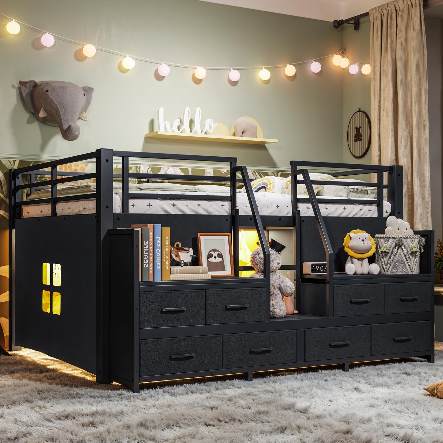 Bellemave Full Low Loft Bed,Metal Kids Loft Bed Frame for Boys Girls,Black