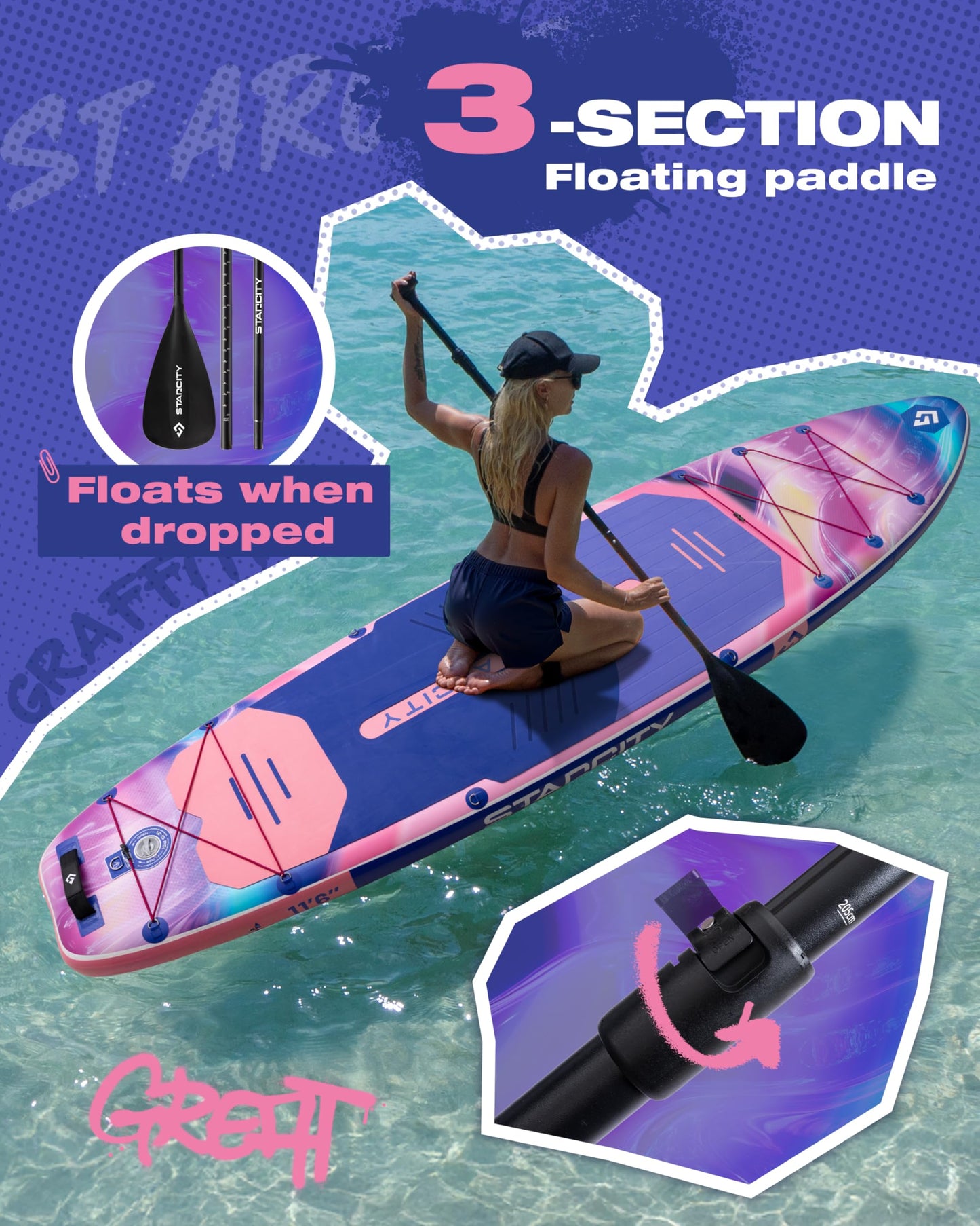Starcity Inflatable Stand Up Paddleboard for Lake Ocean Touring Family Friendly Beginners Extra Wide High Load Design Responsive Tracking 11'6"×35"×6" 450 Pound Capacity W/Complete Accessories