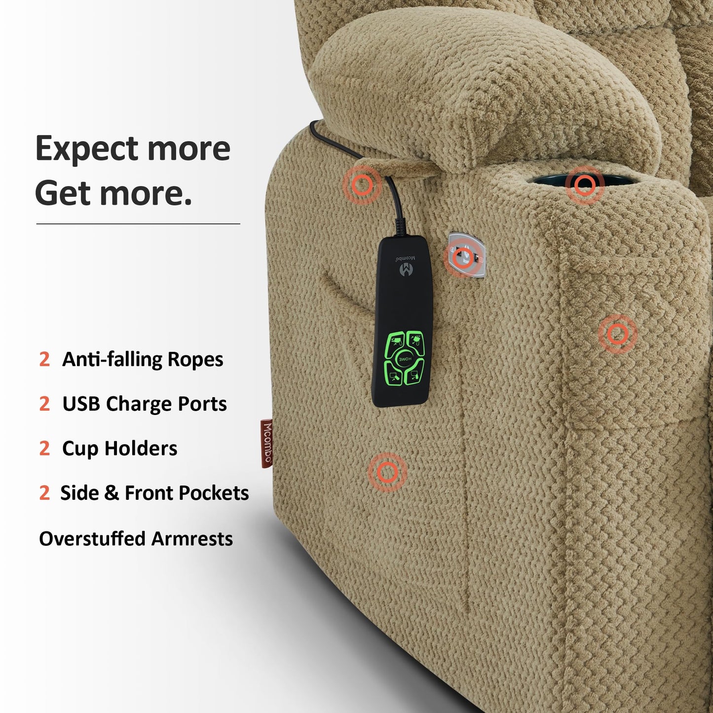 MCombo Oversized Power Lift Recliner Chair for Elderly, Dual Motor Lift Chair with Heat and Massage, Lay Flat Lift Chair for Big and Tall, Cup Holders, Fabric R7891 (Oversize, Beige)