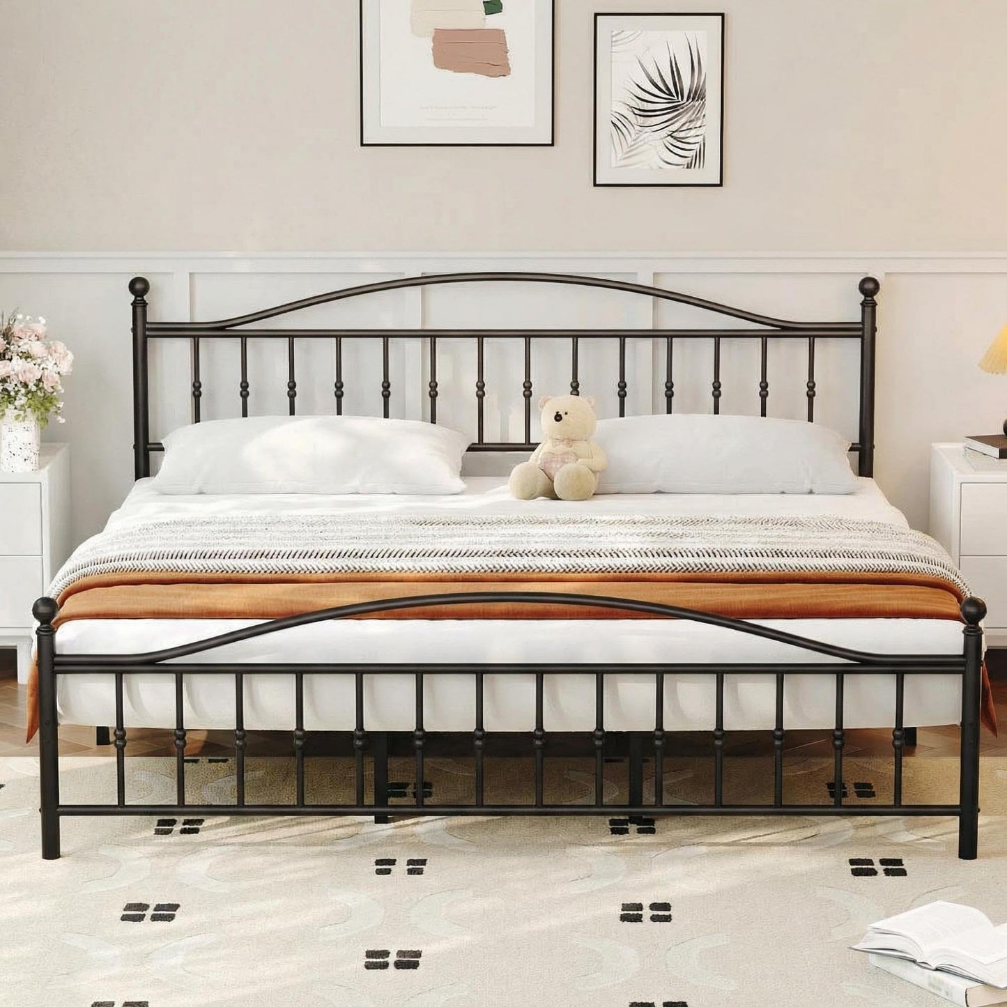 GAOMON King Size Metal Platform Bed Frame,Mattress Foundation with Victorian Style Wrought Iron-Art Headboard and Footboard,Under Bed Storage,Noise Free,No Box Spring Needed,Easy Assembly(Black)