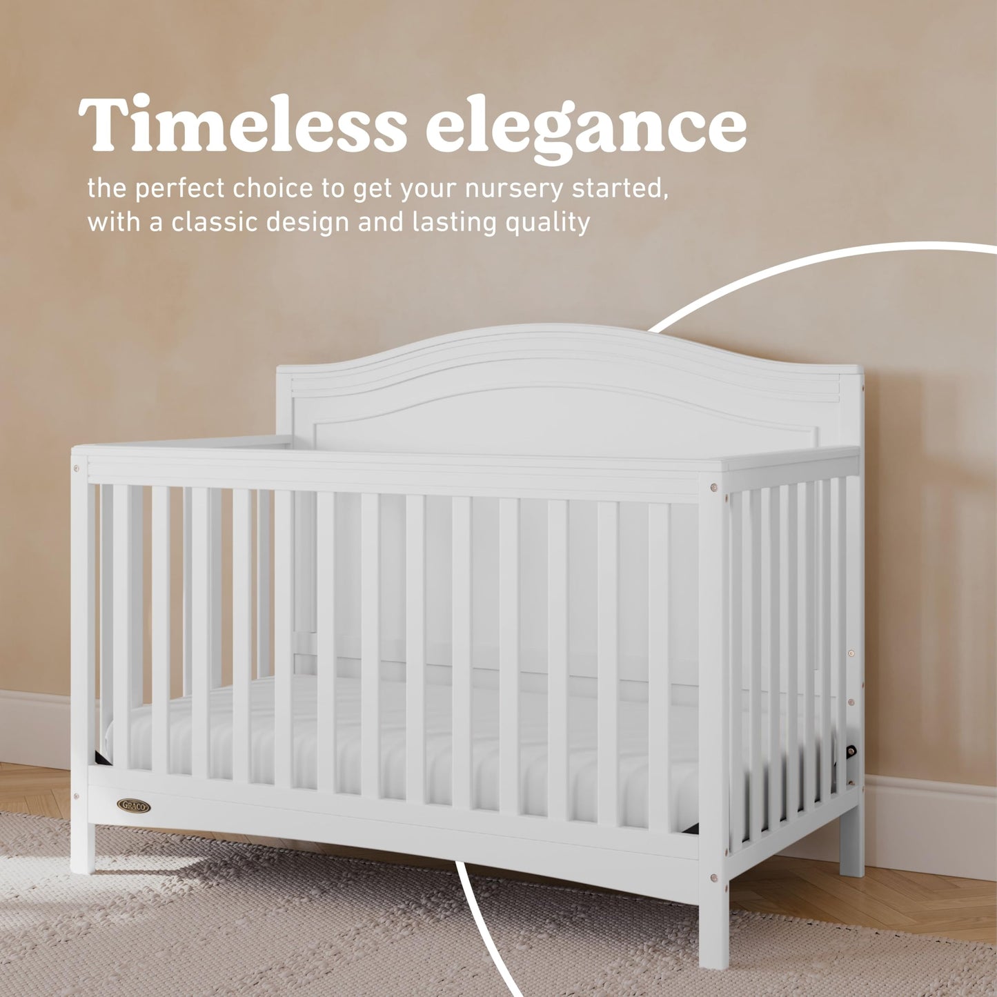 Graco Paris 4-in-1 Convertible Crib – GREENGUARD Gold Certified, Converts to Toddler Bed and Daybed, Fits Standard Full-Size Crib Mattress, Adjustable Mattress Support Base (White)