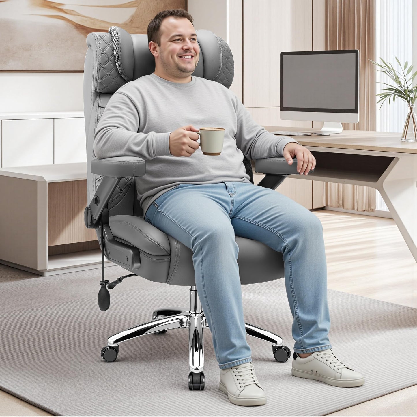Big and Tall Office Chair for Heavy People, 500LBS Wide Seat Computer Desk Chair, Extra Large Executive Gaming Chair with Adjustable Lumbar Support and 5D Flip Arms, Comfy Heavy Duty Office Chair
