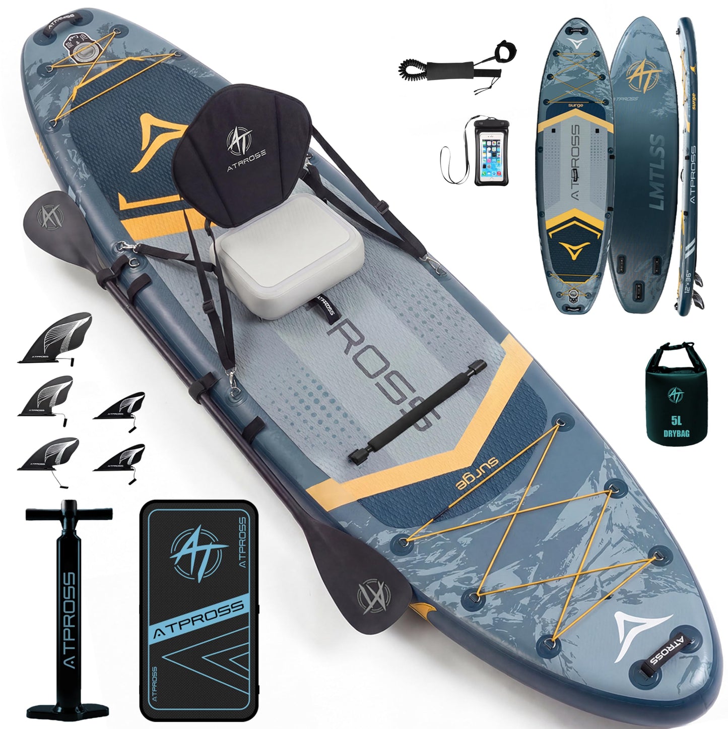 12'x36 Inflatable Paddle Board, 500lbs Extra Wide Stand Up Paddleboard for Adults with Blow Up Kayak Non-Slip Stable Deck Boat, Premium SUP Accessories Kit & Backpack, Tailored 5 Fins