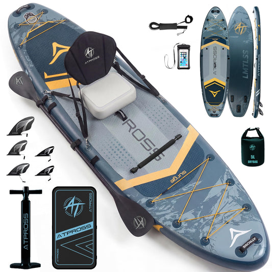 12'x36 Inflatable Paddle Board, 500lbs Extra Wide Stand Up Paddleboard for Adults with Blow Up Kayak Non-Slip Stable Deck Boat, Premium SUP Accessories Kit & Backpack, Tailored 5 Fins