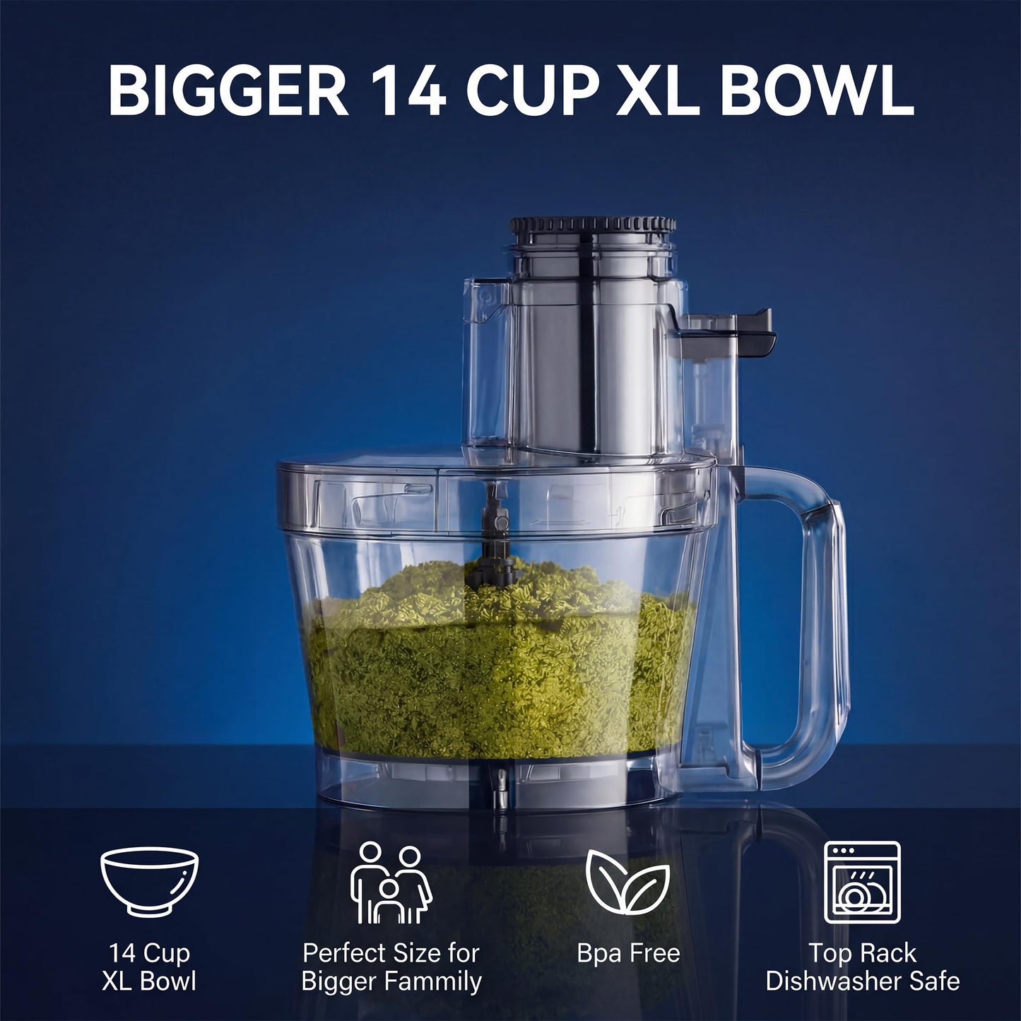Magiccos 14-Cup Food Processor, 1000W Motor, Storage Drawer, Inox Color