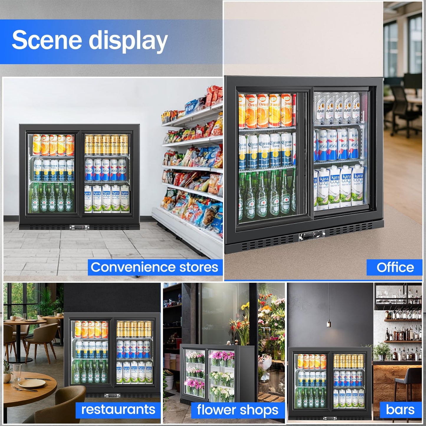 BINGERMA Back Bar Cooler with 2 Glass Sliding Doors 7.4 Cu.ft. ETL Commercial Beverage Refrigerator Black Drink Fridges for Beer, Wine,Soda, Drinks