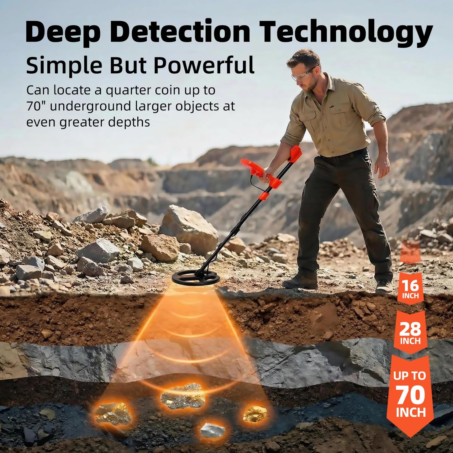 DD90 Dual D Coil Metal Detector, IP68 Waterproof, LCD Backlight | Adult Professional Gold & Silver Detector Set, for Beaches/Rivers