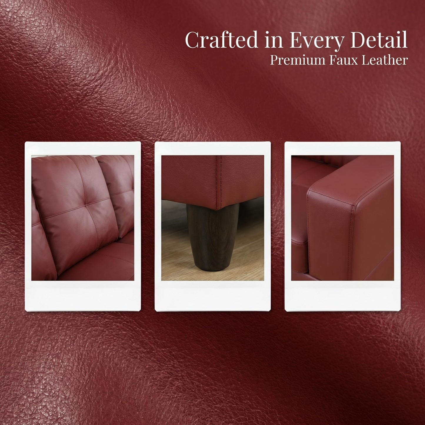 Trygoal L-Shaped Sectional Sofa, Modern 4-Seat Couch with Right Facing Chaise, Leather Sectional Couch for Living Room, Apartment, Office, Dark Red