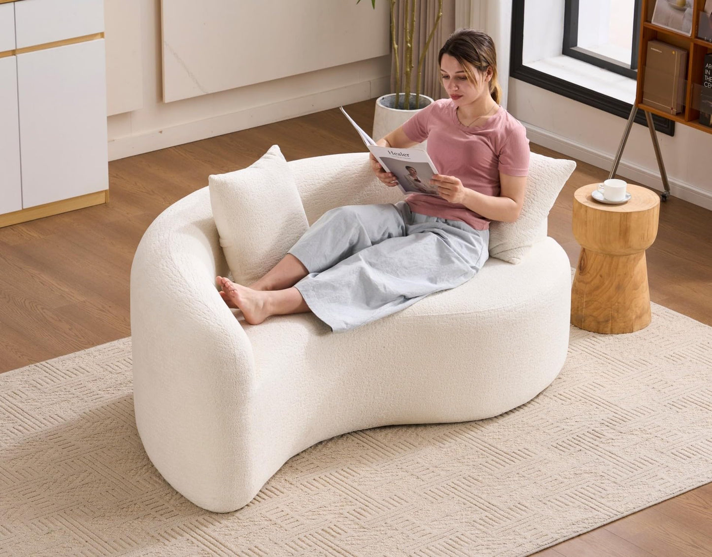 KEIKI S-Curved Loveseat Chenille Couches with 2 Pillows, Upholstered Luxury Plush Cloud Sectional Sofa for Living Room Apartment, Full Sponge Compression