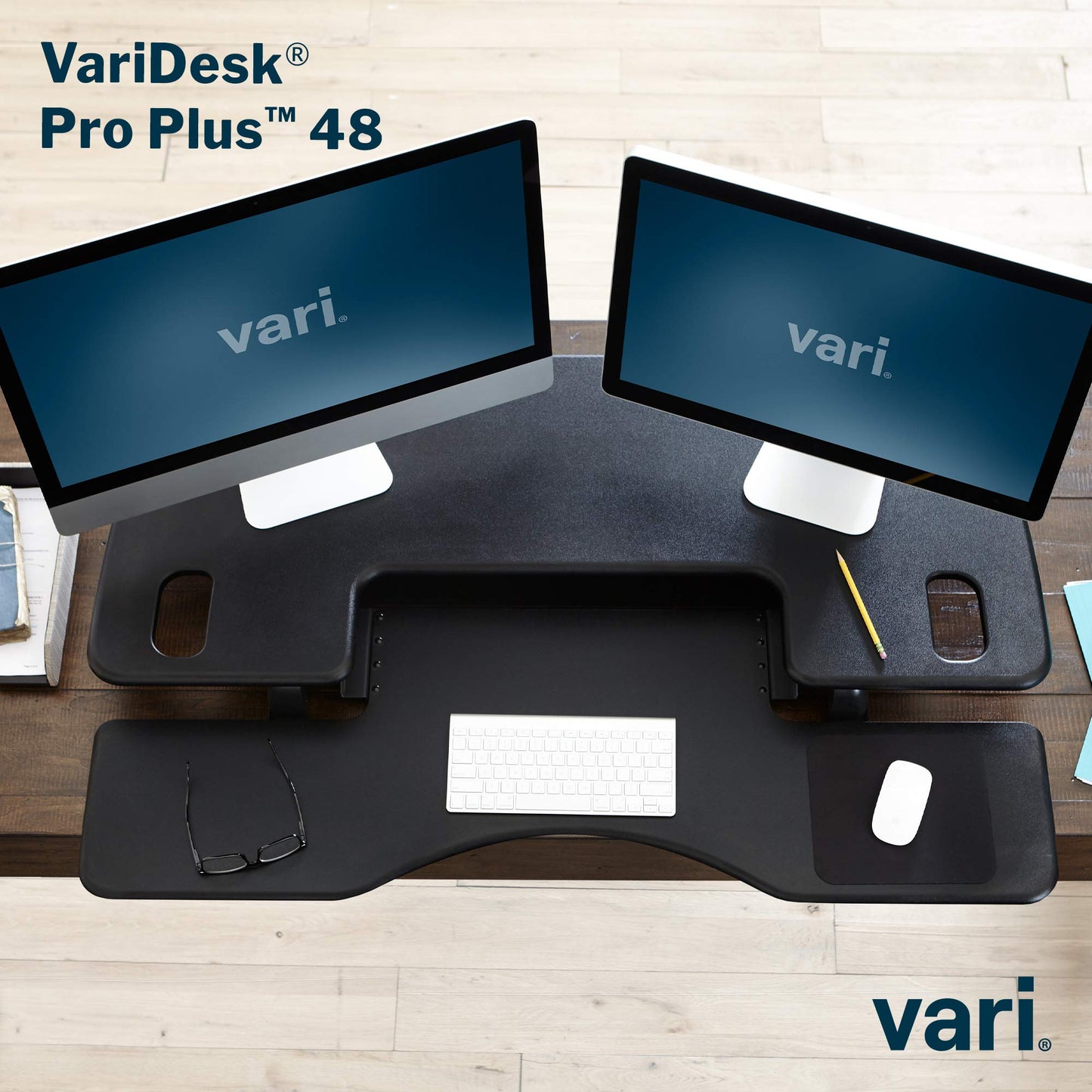 Vari VariDesk Pro Plus 48 - Adjustable Desk Converter with 11 Height Settings - Laptop Sit Stand Desk Riser for Home Office, Table Tops, Workspace - Fully Assembled with Spring Loaded Lift - Black