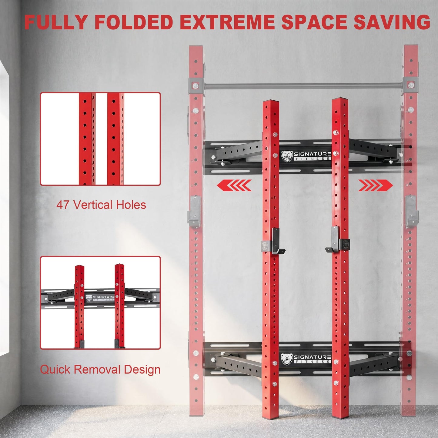 Fitvids 3"x3" Wall-Mount Foldable Power Cage with Pull-Up Bar & J-Hooks - Space-Saving Home Gym Rack