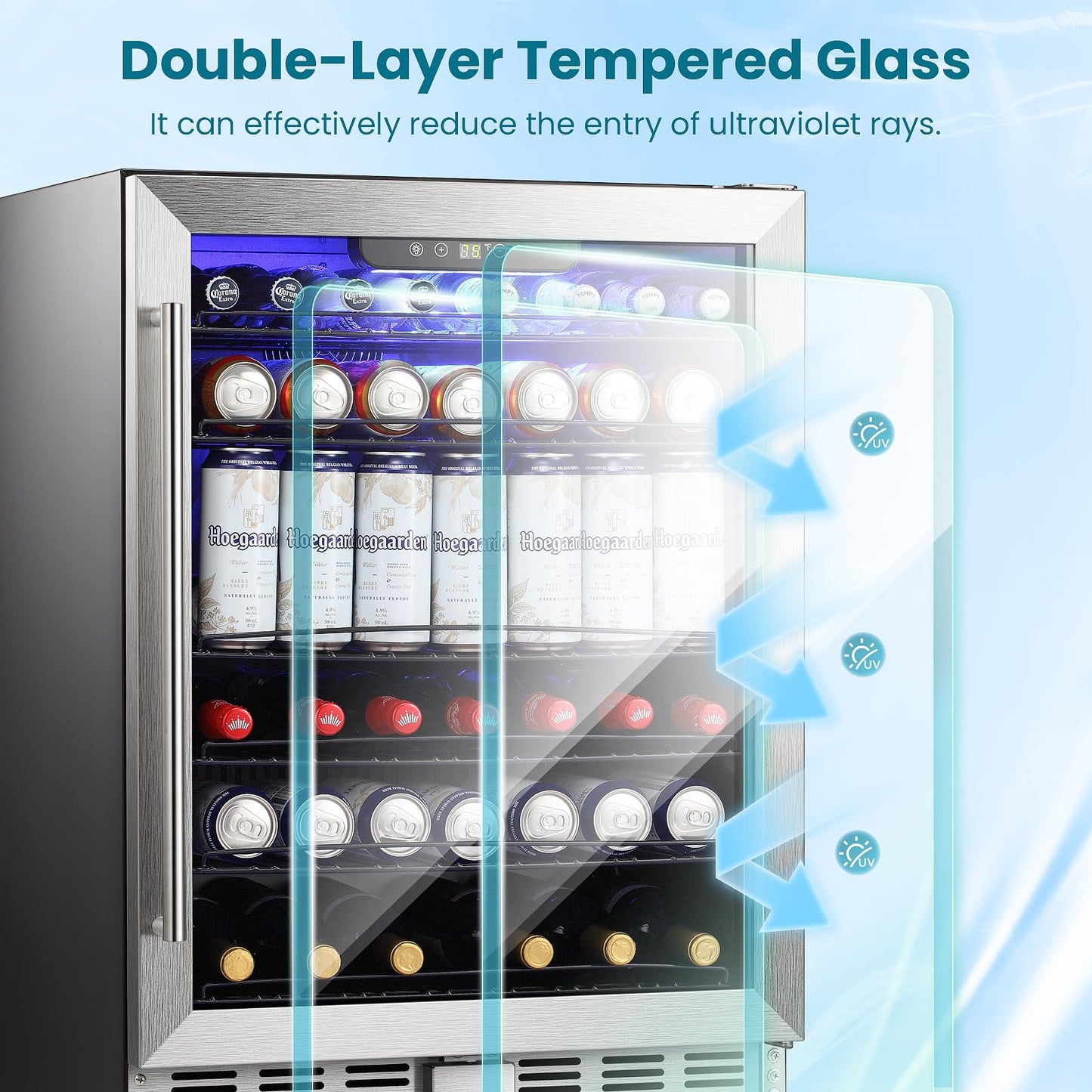 Antarctic Star 166 Can Beverage Refrigerator Cooler, 5.1 Cu.Ft Mini Fridge with Safety Lock, Beverage Cooler with Glass Door/LED Light/Adjustable Removable Shelves for Home/Office/Bar(Stainless Steel)