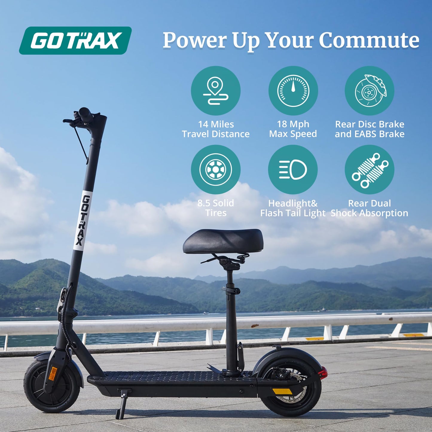Gotrax Fusion Seat Electric Scooter for Adults, 8.5" Solid Tire Max 14 Miles Range, 15.5/18 Mph 2 Gear Speed Power by 300W Motor, Rear Double Suspension EABS&Disk Brake, Foldable Escooter with Saddle