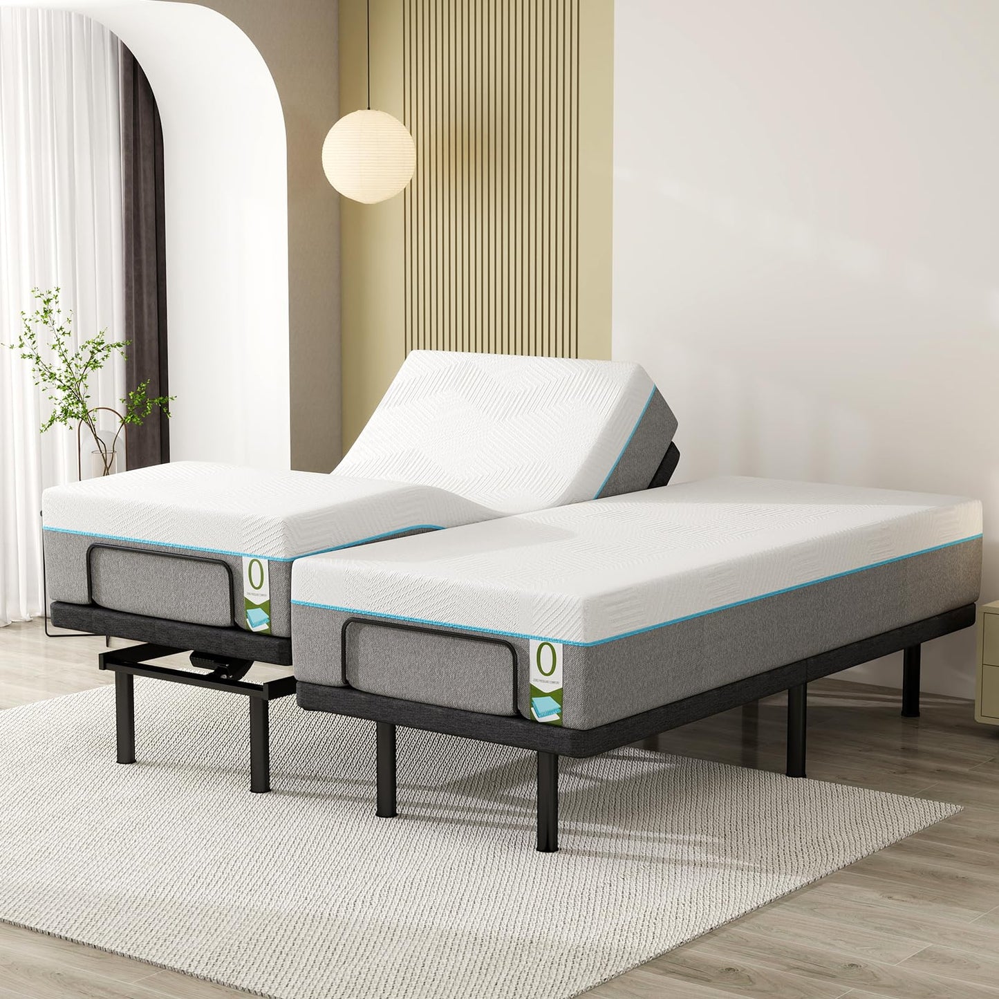 Vipbear Split King Adjustable Bed Frame with Mattress, 12" White Memory Foam Mattress – Electric Bed Base with Pillow-Tilt, Zero Gravity, Anti-Snore, Wireless Remote, USB Ports, Under-Bed Nightlight
