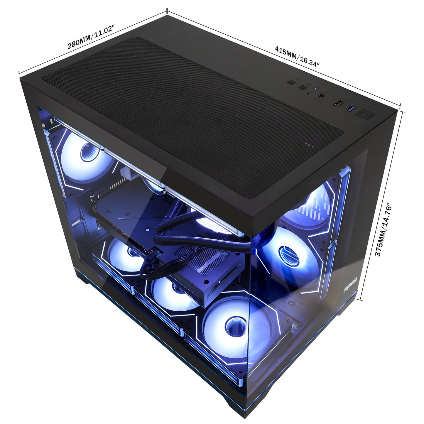 HOENGAGER Software ARGB Control Gaming PC Desktop - AMD Ryzen 7 9700X - GeForce RTX 5070 (12GB) - 32GB DDR5 6000MHz - 1TB PCIe NVMe SSD - Black Panoramic Glass Case, RGB Fans, Wi-Fi, Win 11