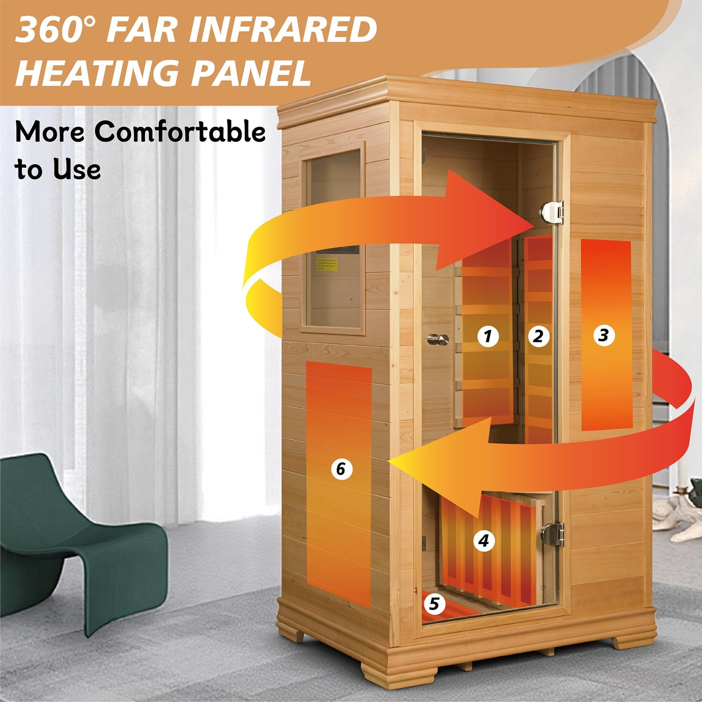 Royal Sauna Infrared Sauna 1 Person, Infrared Saunas for Home, 960W/120V Hemlock Wood Dry Sauna with Foot Warmer, Reading Light, 2 BT Speakers & LCD Control Panel, 61.34"x35.24"x27.56"