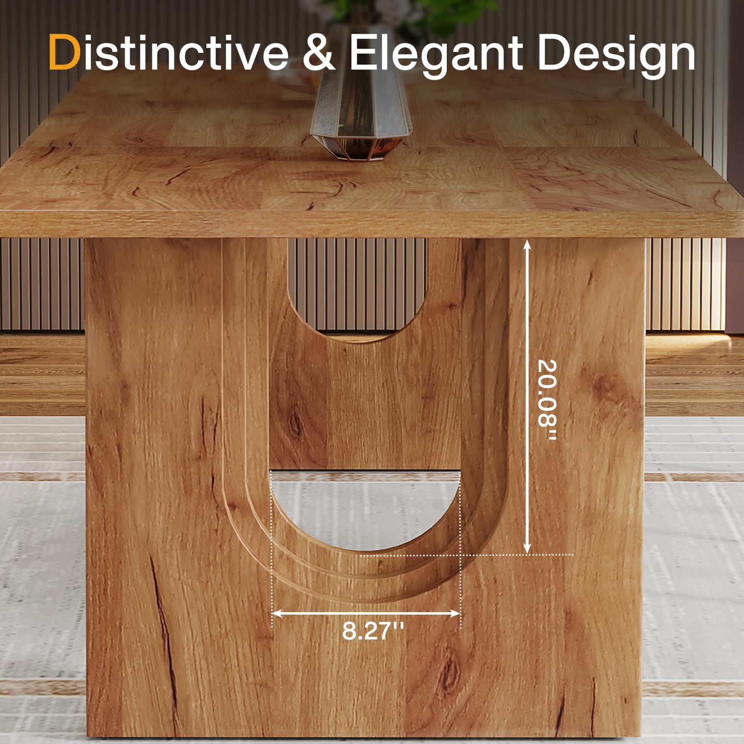 Tribesigns Modern Dining Table for 6 to 8 People, 71" Large Kitchen Dining Table with Wood Pedestal Base, Rectangular Long Dinner Table for Kitchen, Dining Room, Living Room, Rustic Brown