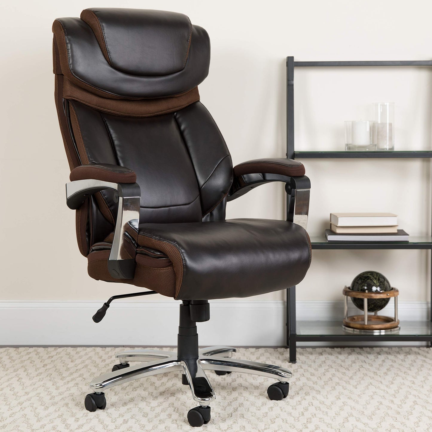 Flash Furniture Hercules Series High-Back Swivel LeatherSoft Office Chair, Ergonomic Executive Chair with Headrest and Adjustable Height, Brown