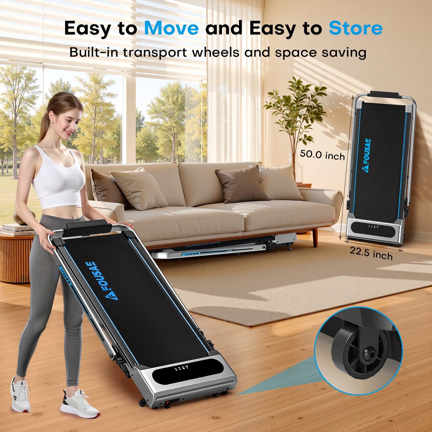 FOUSAE 5 in 1 Foldable Treadmill, 7.5 MPH Treadmills for Home with App Compatible, Treadmill with 10% Incline, 3.0HP Brushless Drive, Remote Control and LED Display, 12 HIIT Programs, 400 LBS Capacity
