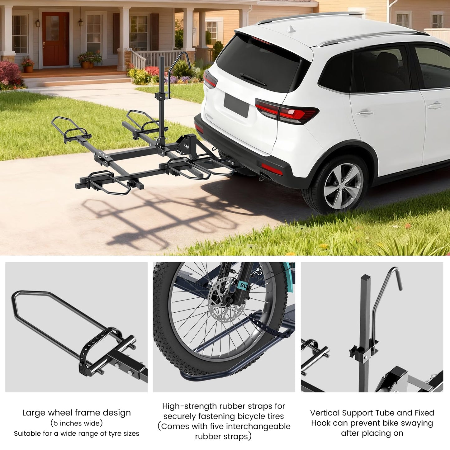 ABORON Heavy Duty Trike Hitch Rack for SUV Truck Van RV, Foldable Fat Tire Adult Tricycle Bike Carrier, 270 lbs Capacity Platform Tow Bar Rack for 2 Inch Receiver