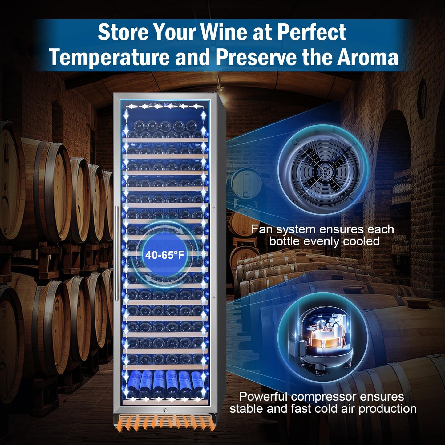 FoMup Wine Fridge 24 Inch, 190 Bottles Freestanding or Built-in Wine Cooler Refrigerator with Sliding Rail Shelves, Professional Wine Cellar Low Noise with Upgraded Reversible Door