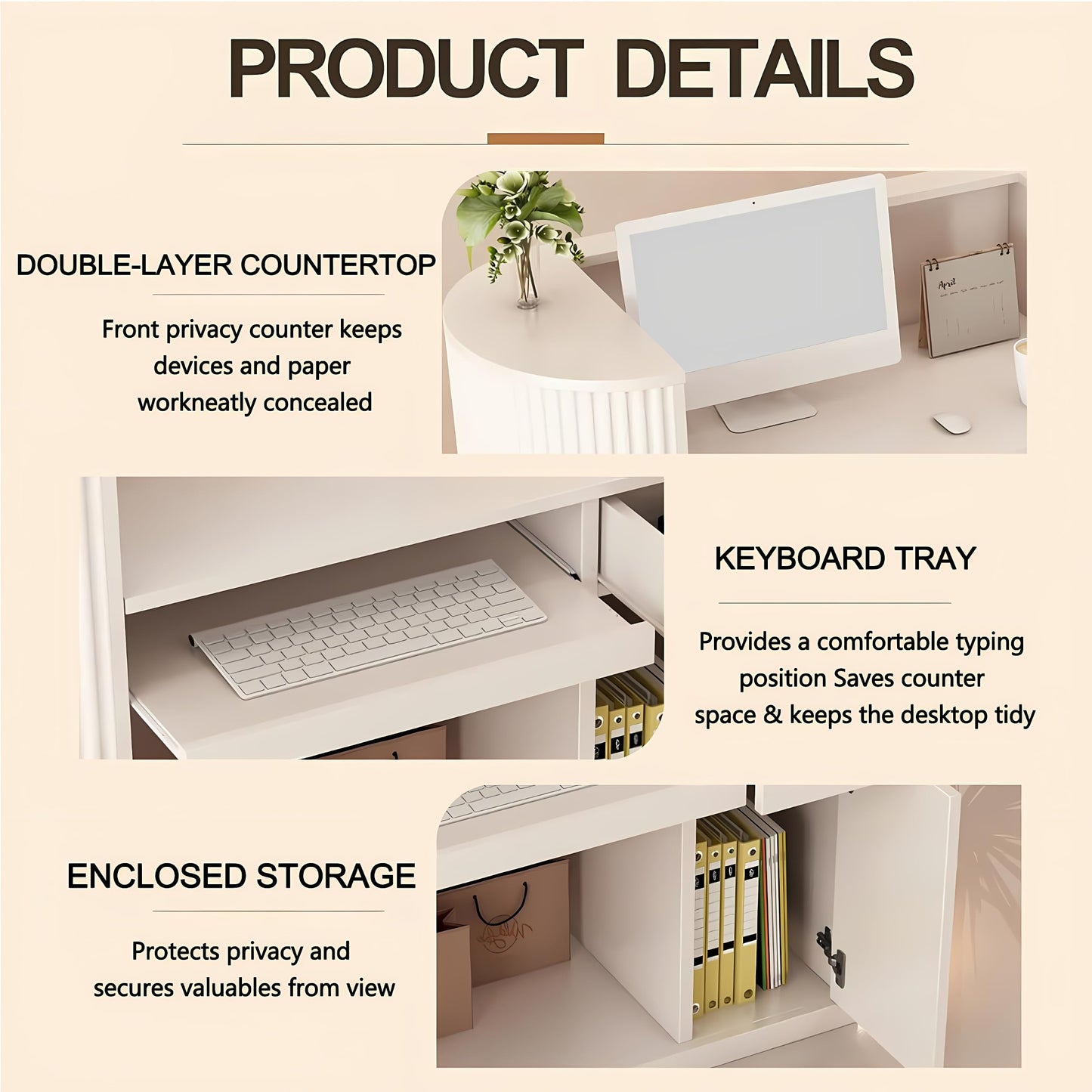 Modern Reception Desk with LED Light - 47.2" Curved Front Counter with Hidden Cable Management, Lockable Drawers & Engineered Wood Construction, Salon Spa Boutique Office Checkout Station