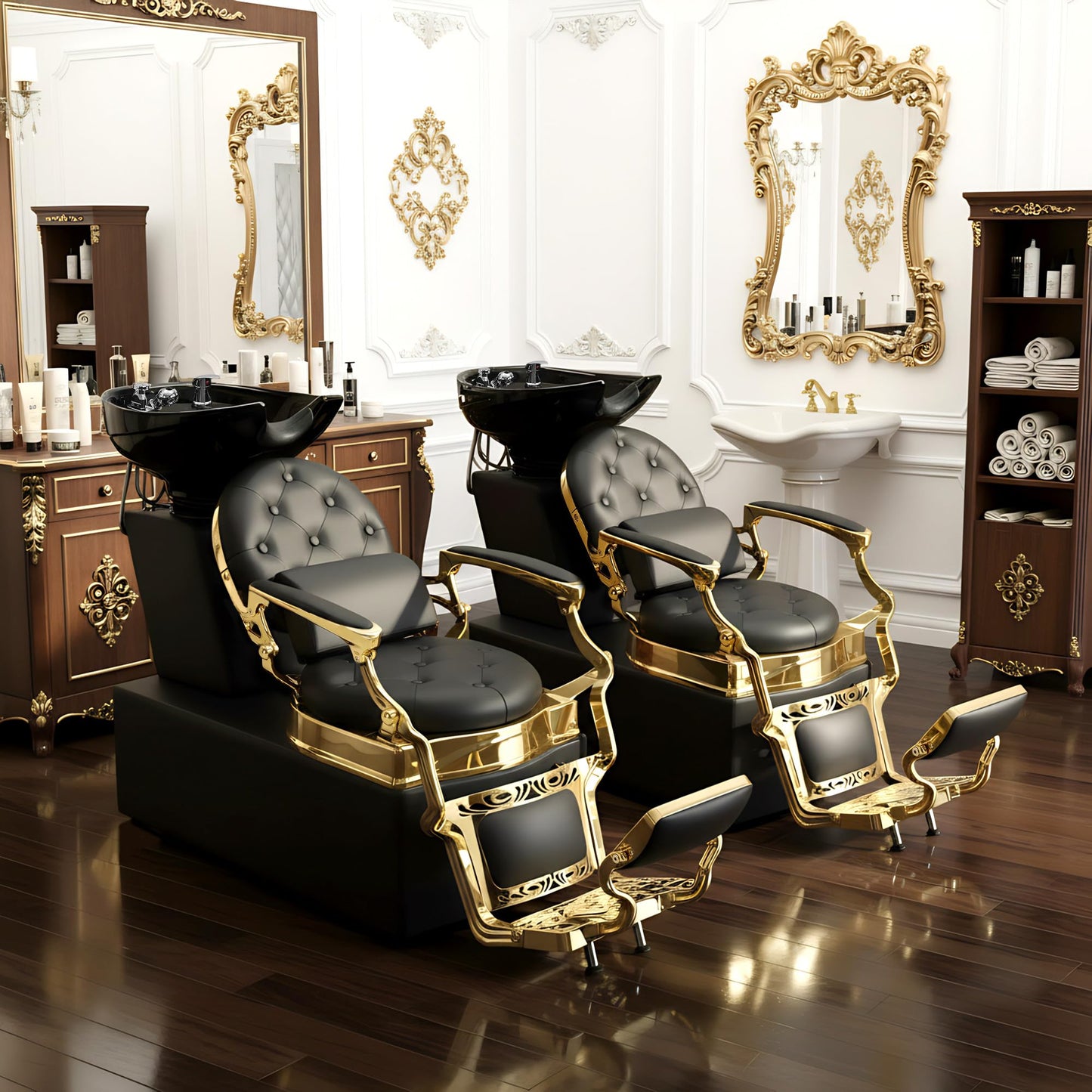 Hicomony Shampoo Bowl, Backwash Shampoo Station Chair, Adjustable Porcelain Ceramic Hair Wash Bowl Unit Station, Salon Equipment for Barbershop Beauty Spa Massage Hairdressing Equipment