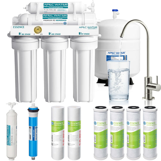 APEC Water ROES-50X 5-Stage Under Sink Reverse Osmosis Water Filter System, NSF Certified 372 & 58, 50 GPD, with Extra High Capacity Pre-Filter Set Stage 1-3