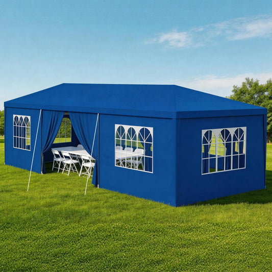 10' x 30' Outdoor Canopy Tents with 8 Detachable Sidewalls, Blue Patio Gazebo Tents, Shade Shelters for Birthday, Events, Party, Wedding, Gatherings and Patio
