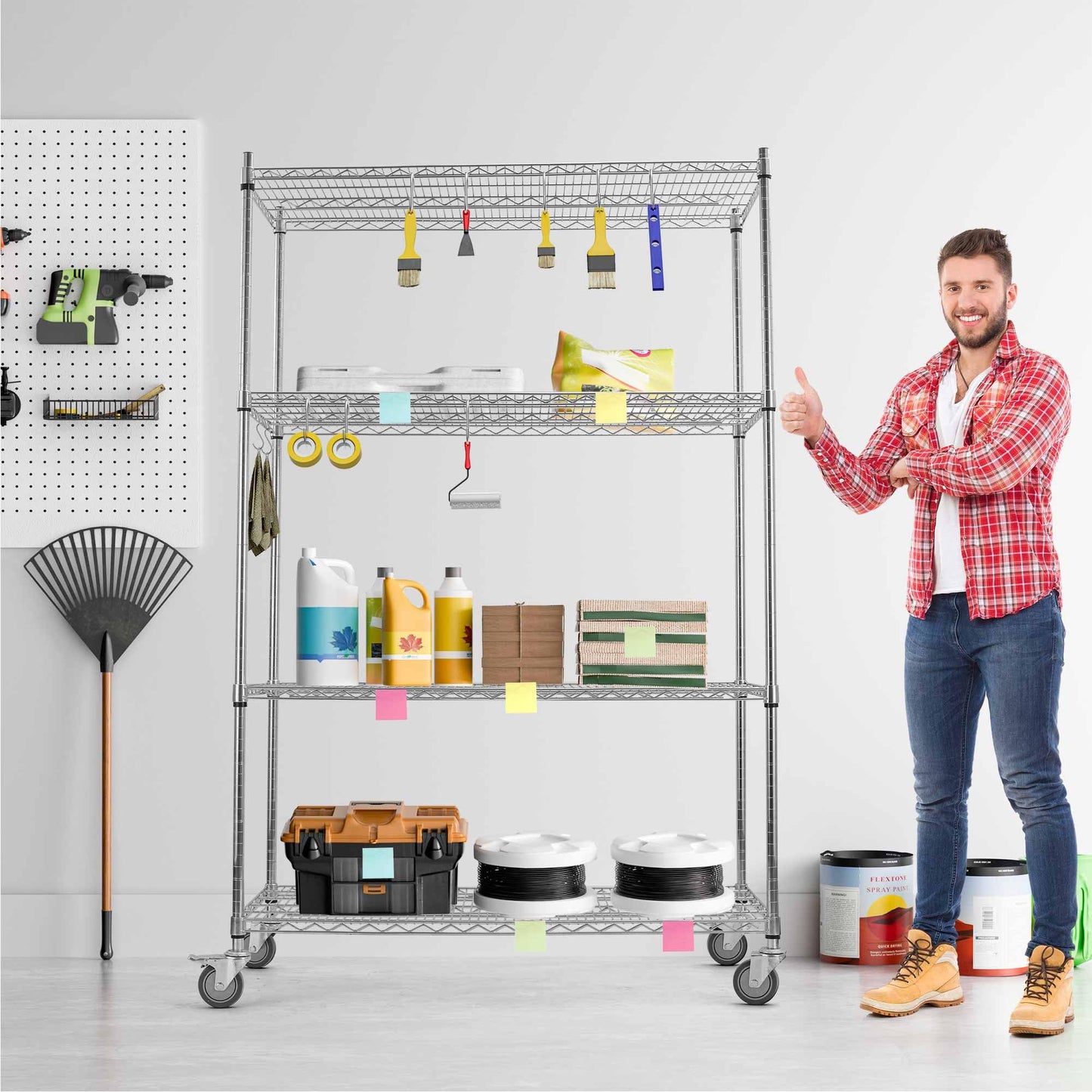 Rolling Shelves With Wheels Storage Rack With Wheels Wire Racks Rolling Wire Shelves on Wheels Stainless Steel Metal Shelving With Wheels for Garage Kitchen Pantry(48"L x 24"W x 76"H 4-Tier) (Chrome)