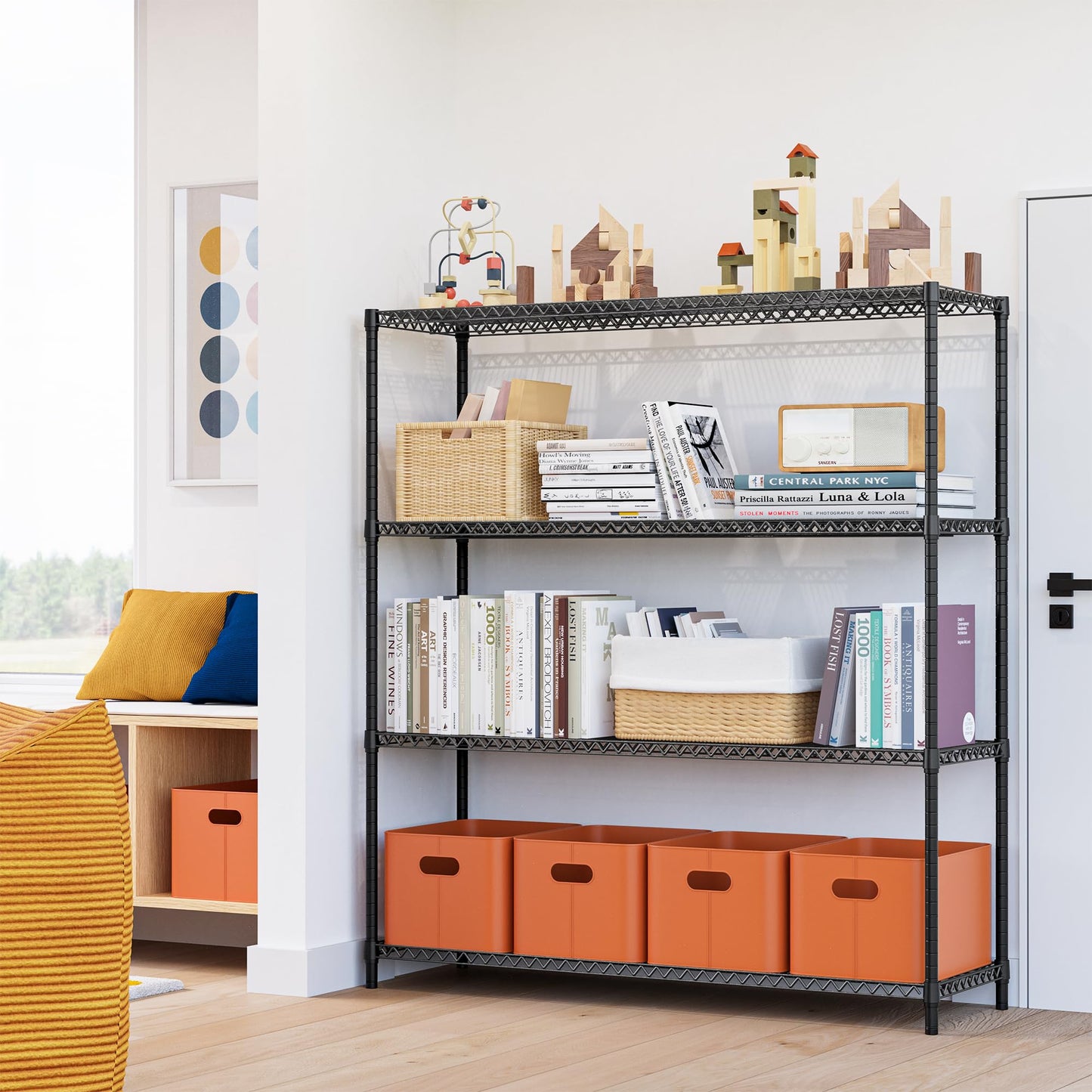 M MZG 2800LBS 59" W 4 Tiers Storage Shelves Load, Metal Shelving Wire Metal Shelving Unit Shelves for Storage Adjustable Garage Shelving for Pantry Kitchen Garage Black 17.7" D x 59.1" W x 70.4" H