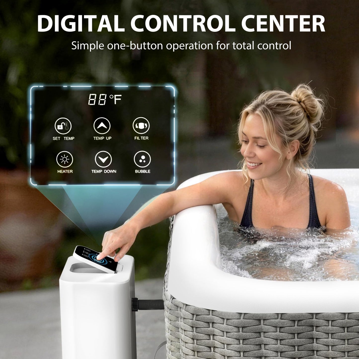 BTMWAY Inflatable Hot Tub, 4-6 Person, 73" Square Portable Outdoor Spa with External Pump, Insulated Cover and 6 Replaceable Filters,130 Soothing Bubble Jets, 110-120V