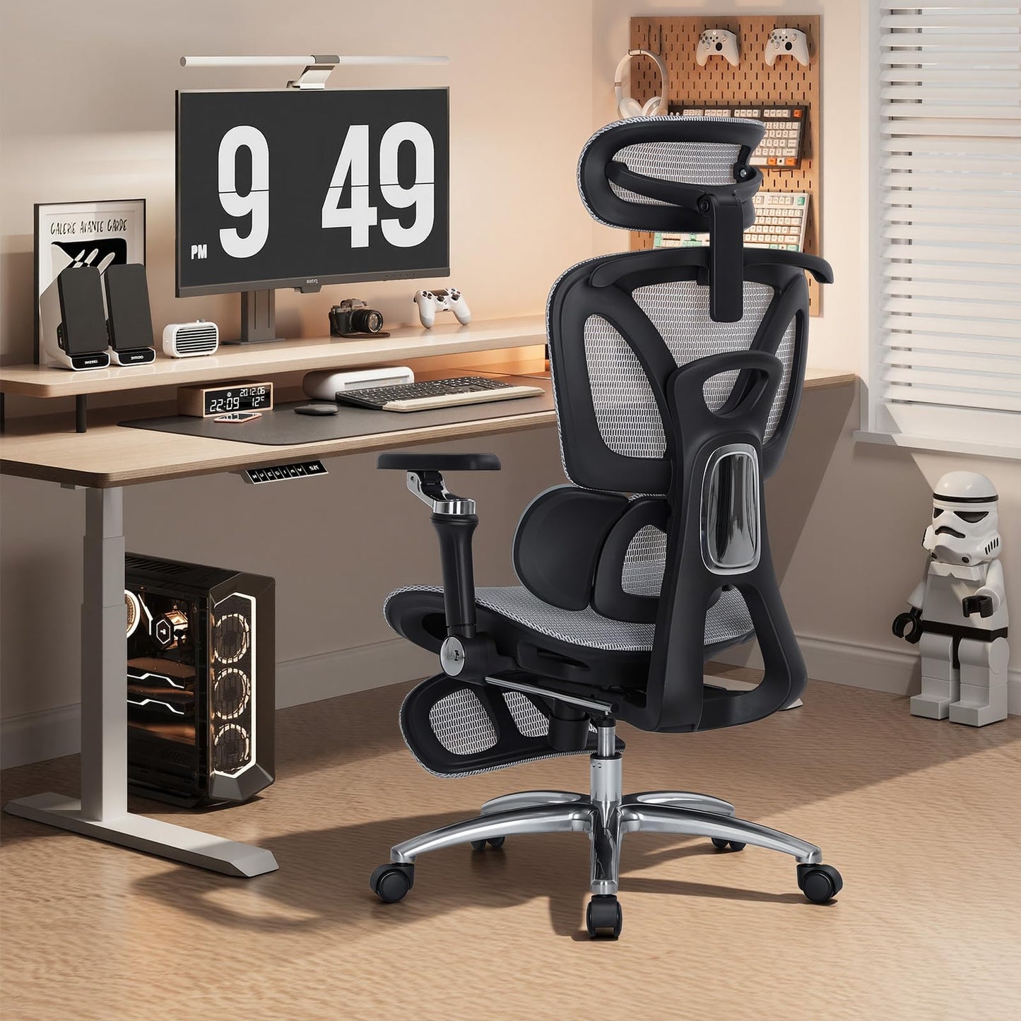 MALOL Ergonomic Office Chair, 400lbs High Back Mesh Desk Chair with 6D Armrests, 3D Headrest, Adjustable Lumbar Support, Seat Depth Adjustment, Tilt Lock, Metal Base & PU Wheels, Grey