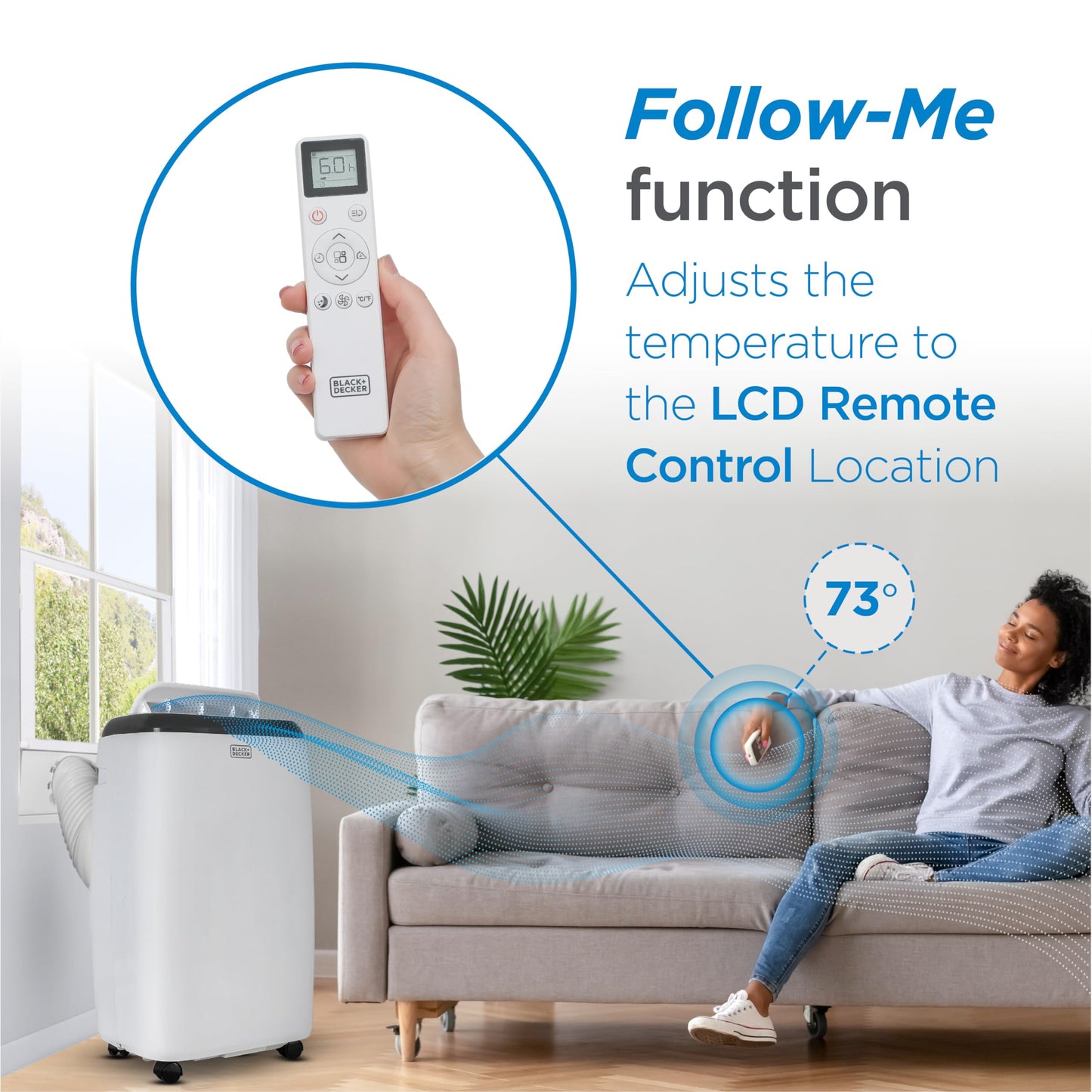 BLACK+DECKER Portable Air Conditioner, 14,000 BTU for Rooms Up To 700 Sq. Ft., Portable AC with Follow Me Remote Control & Window Kit, BPT10WTB, White