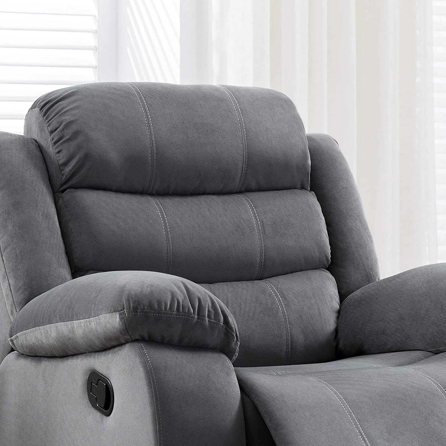 AC Pacific Jim Collection Manual Reclining Sofa with Double Recliner, Lumbar Support Massager and Chaise Footrest for Living Room, Home Theater or Bedroom, Chair, Dark Grey