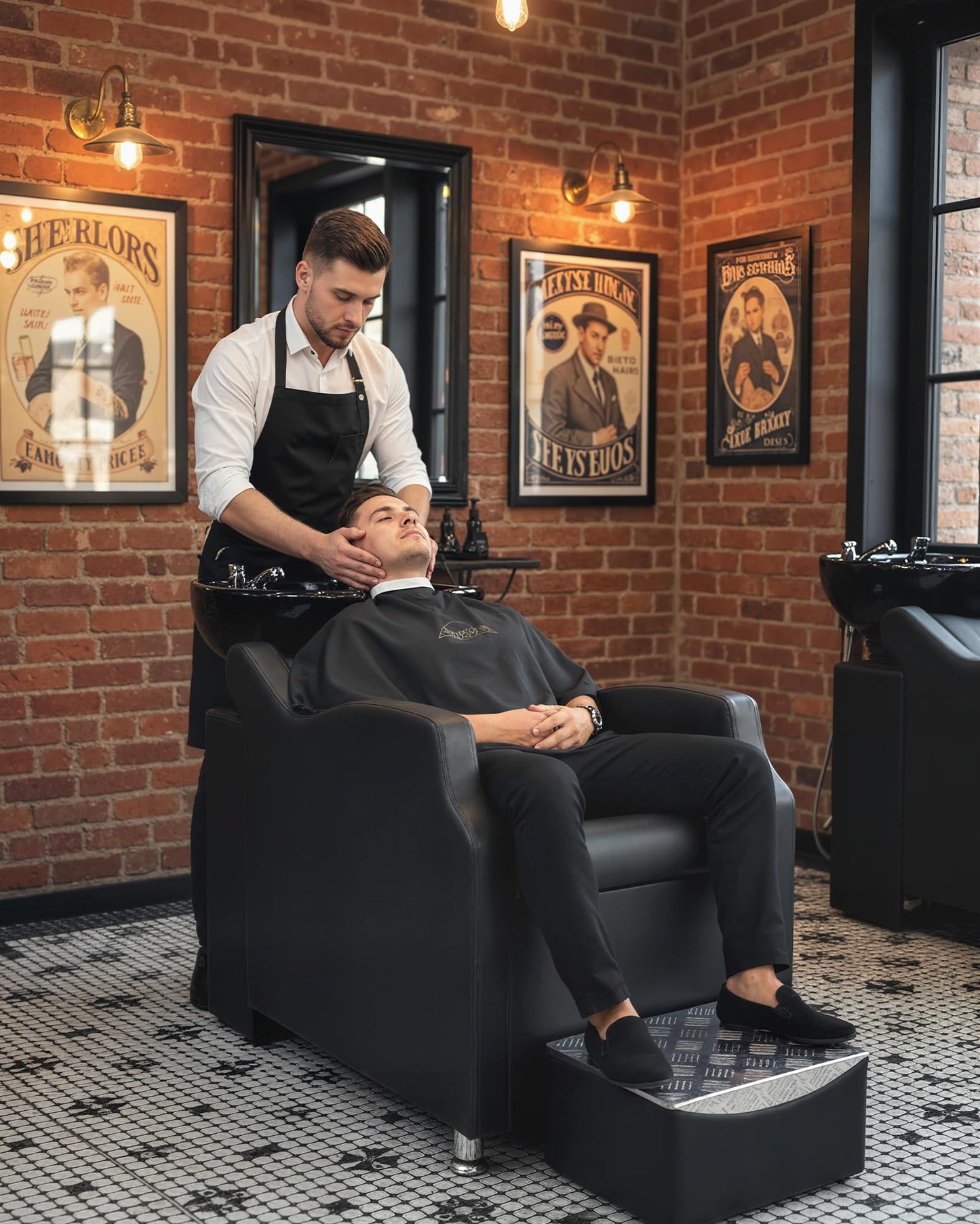 Garvee Shampoo Bowl and Chair Set for Salon, 450LBS Capacity Hair Washing Station, ABS Shampoo Bowl Sink Chair with Footrest for Hair Stylist Spa Beauty Barbershop, Black