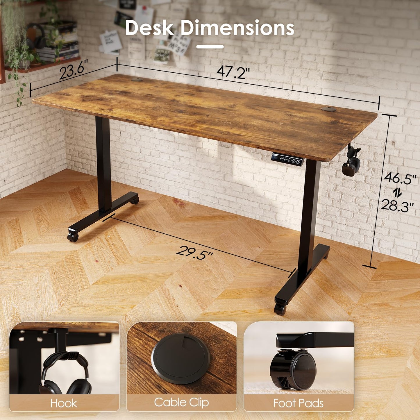 Monomi Electric Standing Desk 48x24 Inches, Height Adjustable Sit Stand Up Desk with Memory Preset, Anti-Collision Ergonomic Computer Desk for Home Office, Vintage Brown