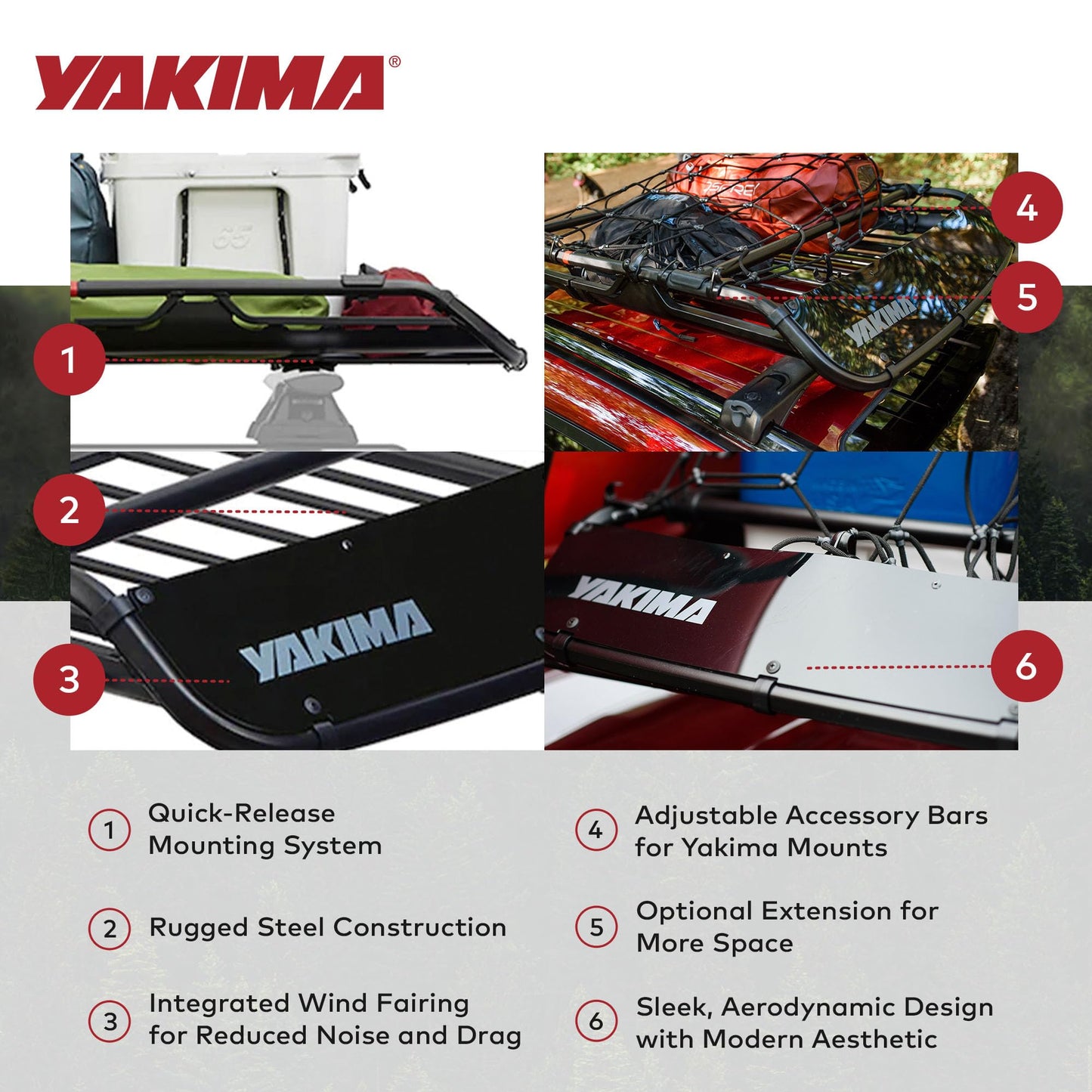 Yakima OffGrid Large Premium Cargo Basket Roof Rack with Quick Release Mounting System and Removable Fairing and Accessory Bars, Black