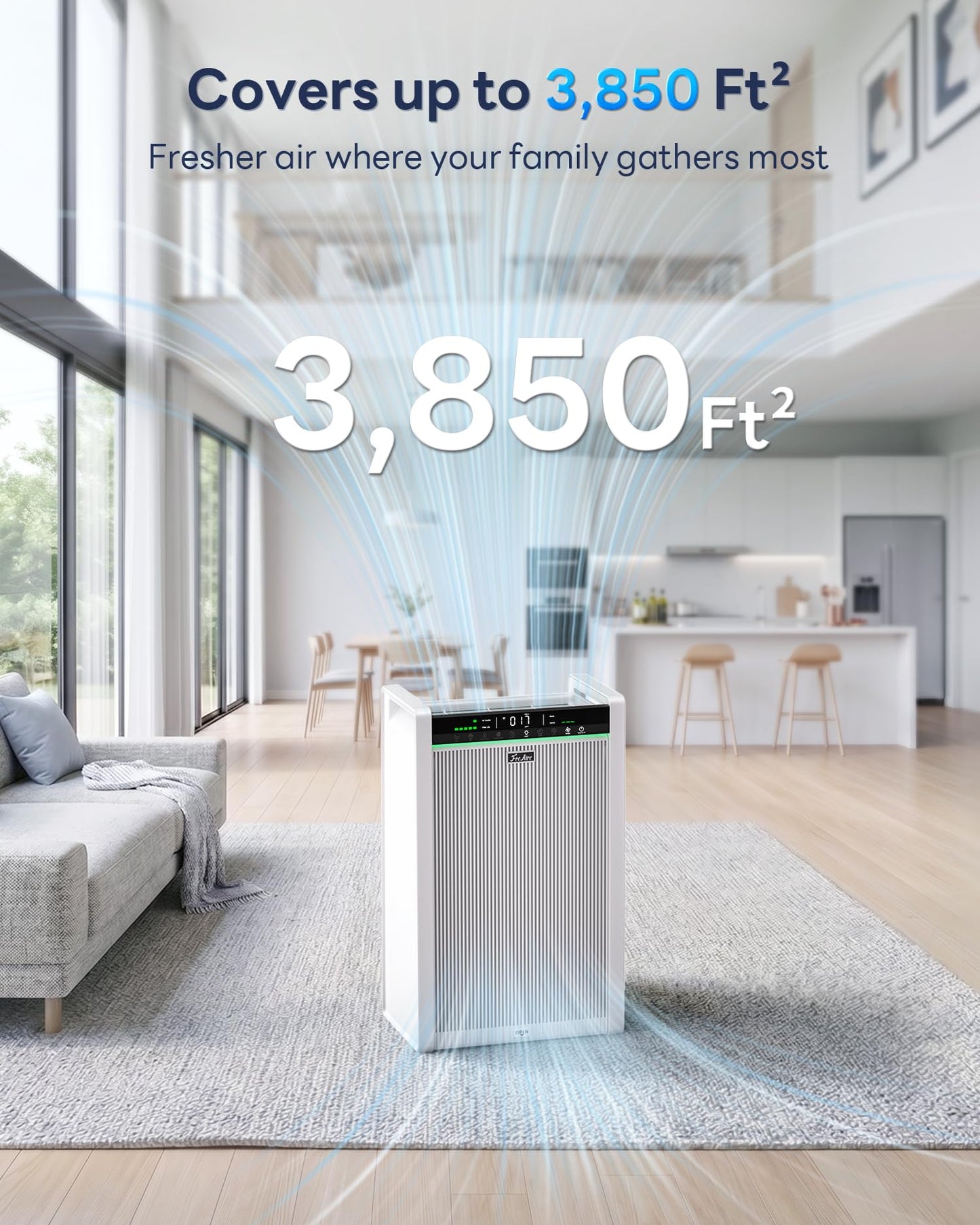 FreAire Air Purifiers for Home Large Room Up to 3,850 Ft², HEPA Air Purifier with Smart APP Control, Large PM2.5 Display, Auto Pet ECO Modes & Washable Pre-Filter, Removes PoIIen Pet Dander Smoke
