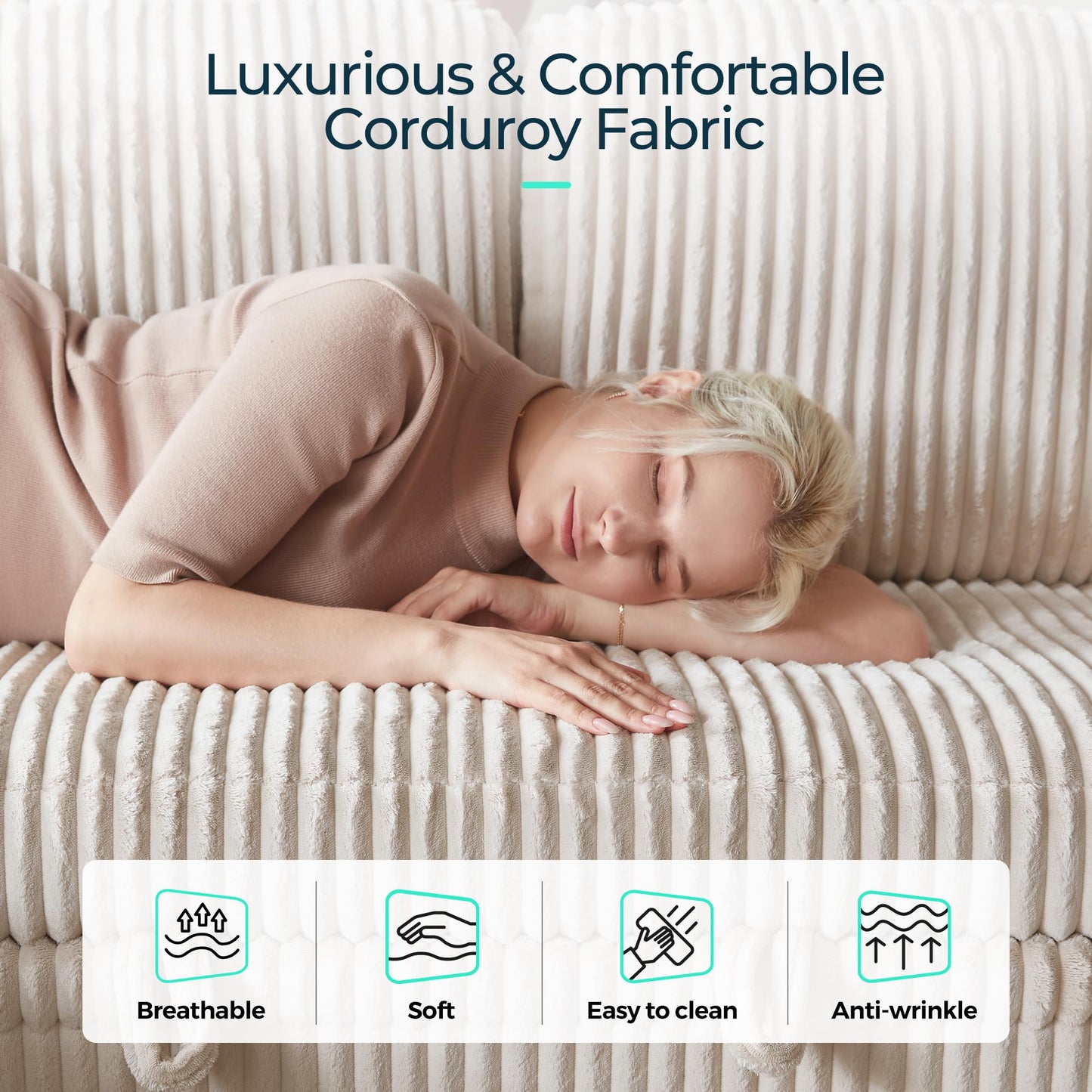 LINSY HOME Sectional Sofa with Pull Out Bed, 5 Seats Corduroy Reversible Sleeper Sofa with Storage Seats, USB Ports, Cup Holders, Side Pocket, Sectional Couches for Living Room