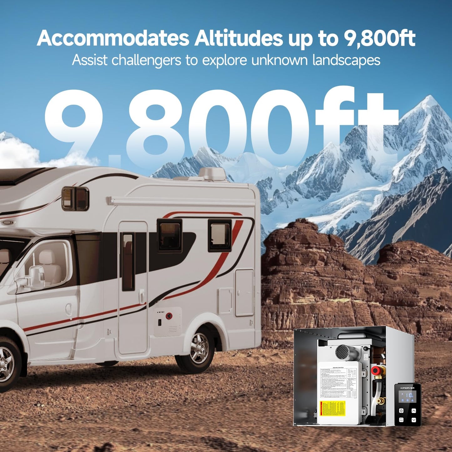 KINGRVER KINGRVER XT65 Tankless RV Water Heater, 3.8 GPM On-Demand Hot Water, Propane Gas Powered, 12V DC, Wired Remote Controller, High-Altitude Ready, Designed for RV Travel & Family Use