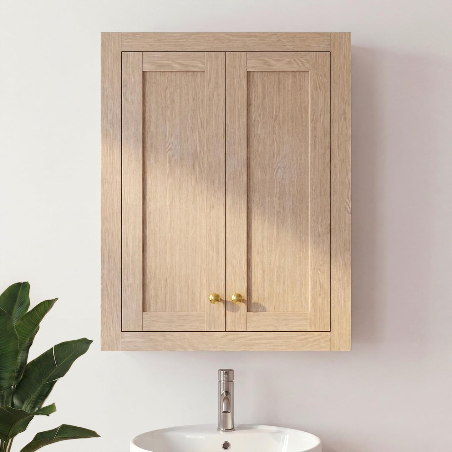 HIGEINE Bathroom Wall Mount Cabinet 24" W x 33" H, Natural Wood
