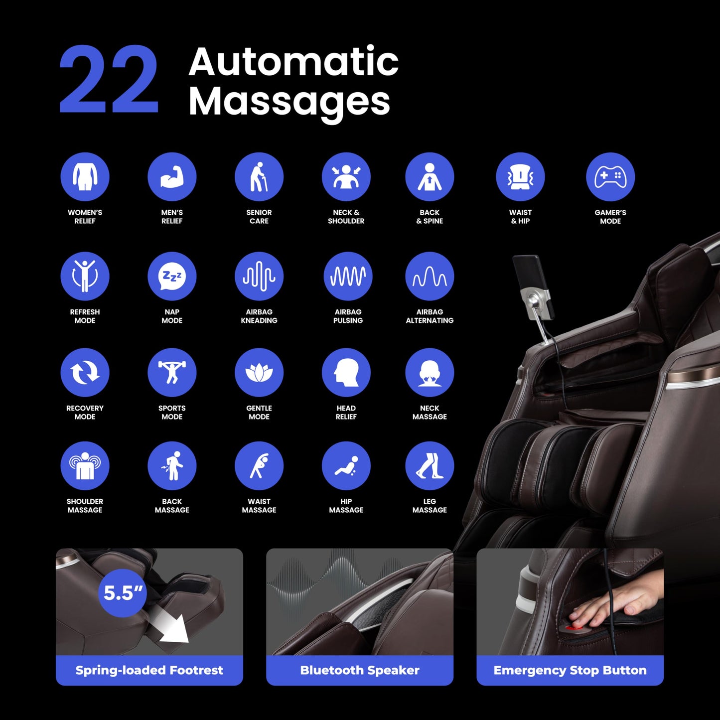 Osaki 2026 4D Ion l Full Body Massage Chair l 4D Massage Mechanism l Voice Control l 24 Auto Massages l SL-Track l Zero Gravity l Touchscreen Controller l Bluetooth Speaker (Black)