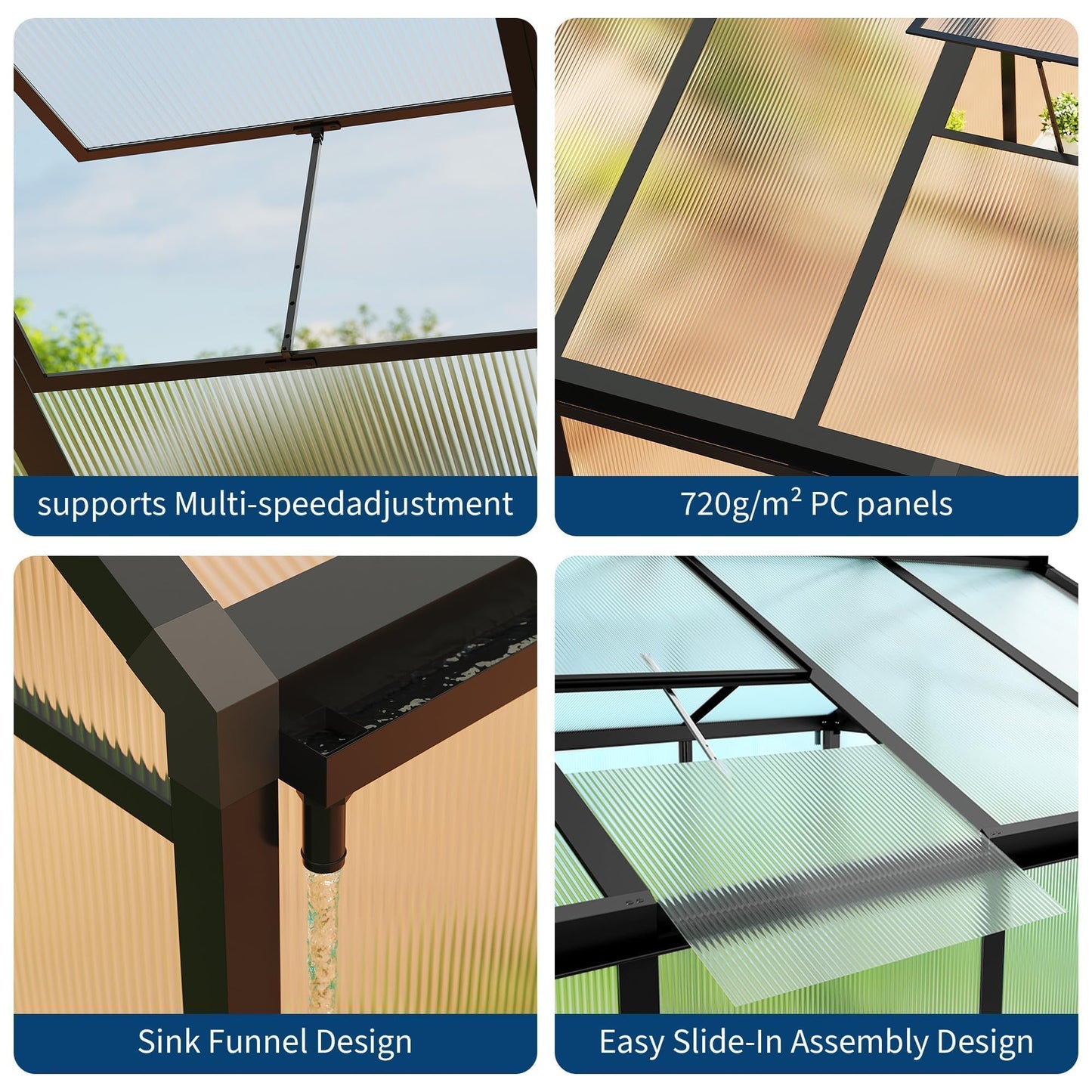 6x10 FT Greenhouse for Outdoors, Polycarbonate Greenhouse with Roof Vent, Ground Nails, Lockable Push Door, Aluminum Large Walk-in Green House for Outside Garden Backyard, Patio, Lawn, Black