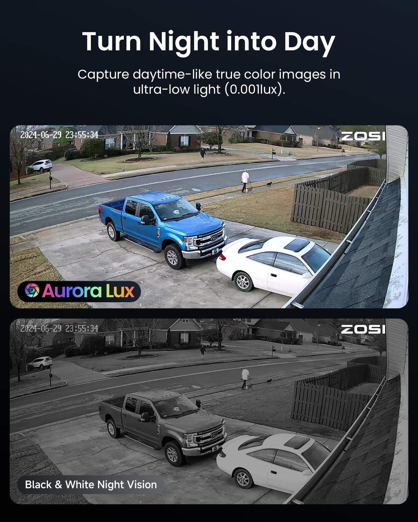 ZOSI 4K 8MP 16CH PoE Security Camera System, 16 x 3K 5MP C186 Aurora Lux True Full Color Night Vision Outdoor Indoor PoE Wired Camera, Person/Vehicle Alerts, Light & Siren, Two-Way Talk, with 4TB HDD