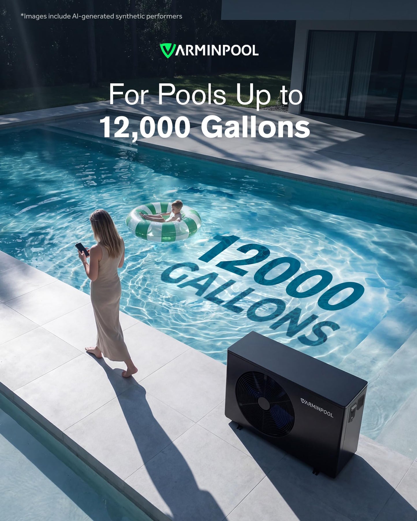 VARMINPOOL 40000BTU Smart Electric Pool Heater for In and Above Ground Pool up to 12,000 Gals, Pool Heat Pump with Schedule Function and Control via APP, Titanium Heat Exchanger, 240V