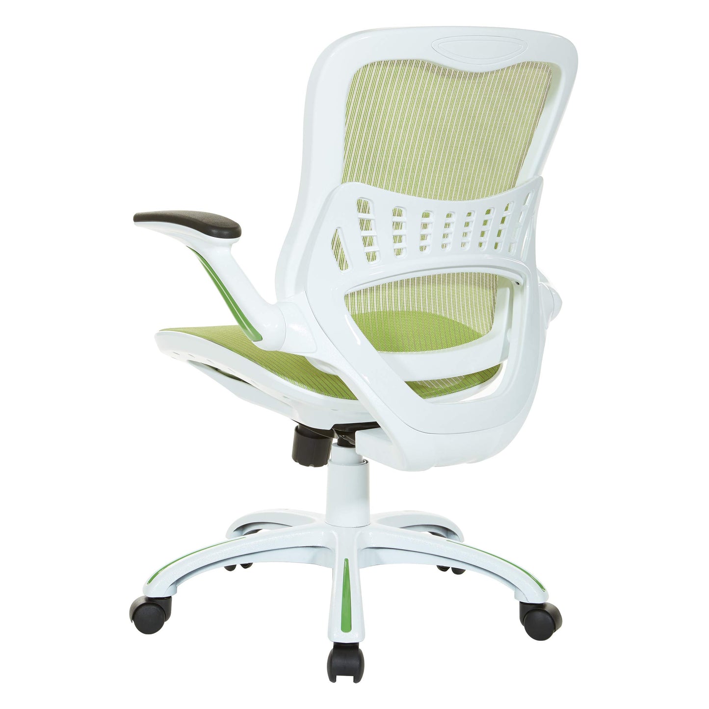 OSP Home Furnishings Riley Ventilated Manager's Office Desk Chair with Breathable Mesh Seat and Back, White Base with Green