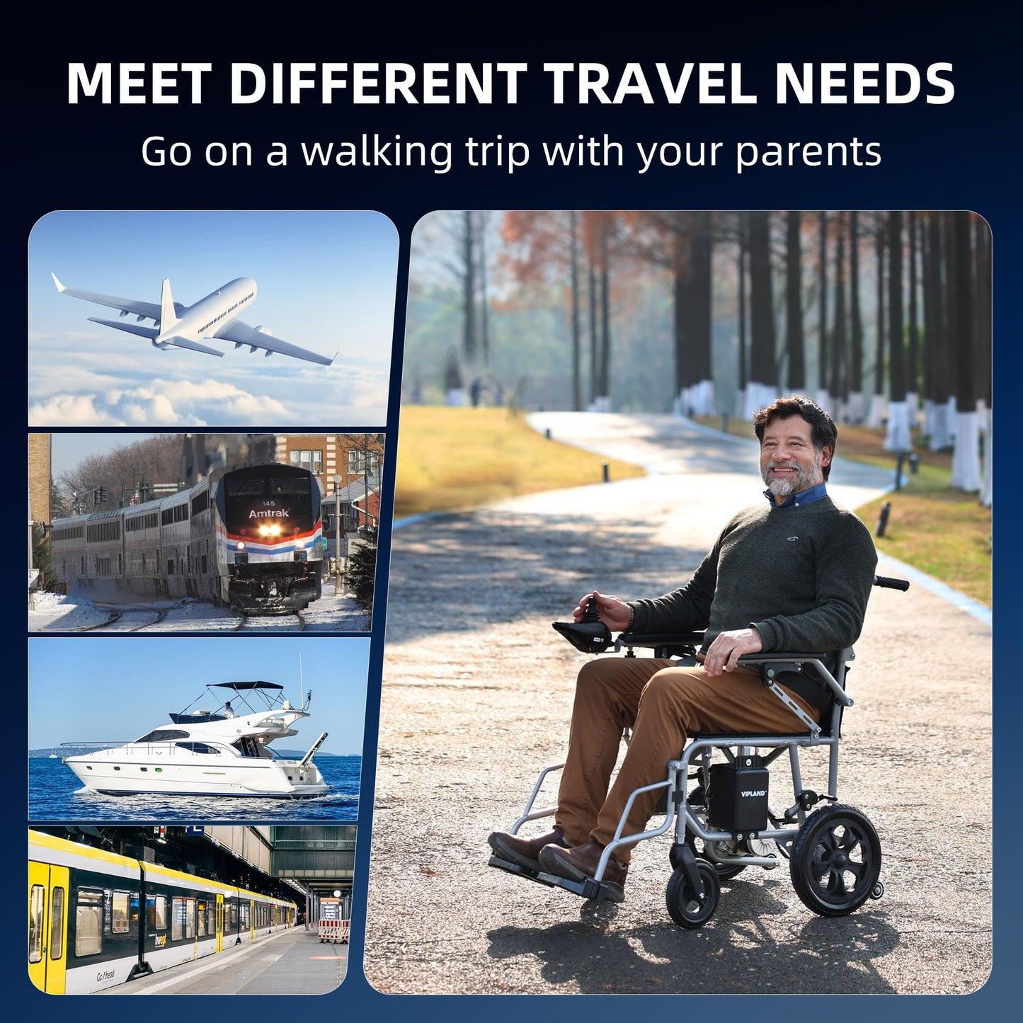VIPLAND Durable Electric Wheelchair for Adults, Foldable Motorized Wheelchair, 15 Miles Long Travel Range, Dual Motors 500W, Support 310lb, Airline Approval, All Terrain, Portable for Indoor Outdoor