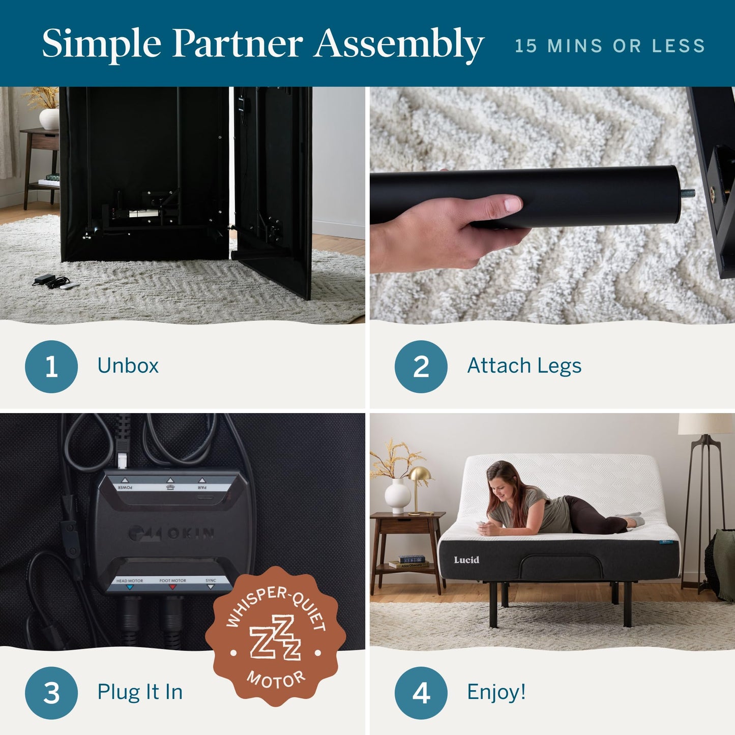 Lucid® L150 Adjustable Bed Frame – Head & Foot – Wireless Remote, Full