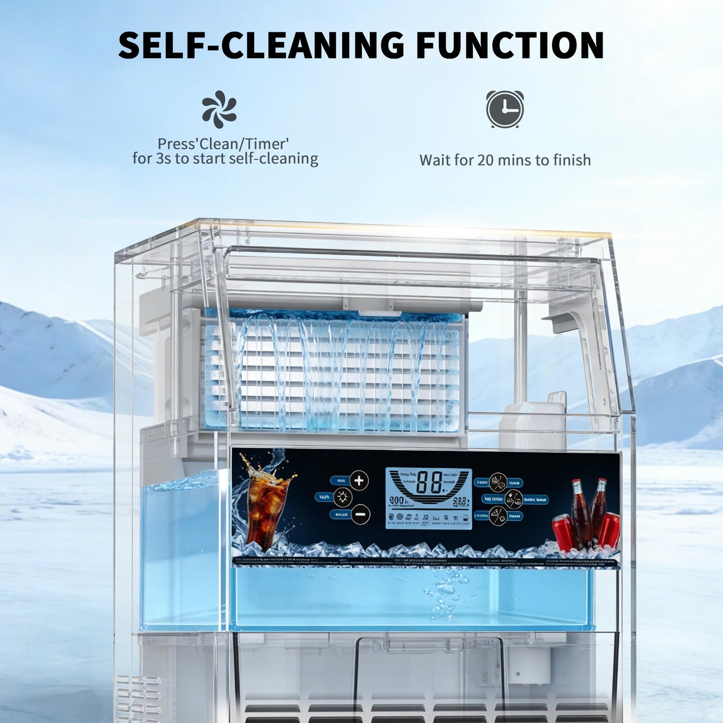 Commercial Ice Maker Machine, 300 lbs/24h with 70 lbs Storage, 126 Ice Cubes in 15 Mins, ETL FCC, Under Counter Ice Maker with LED Display, 24H Timer, Smart Reminder, for Cafe Bar Restaurant